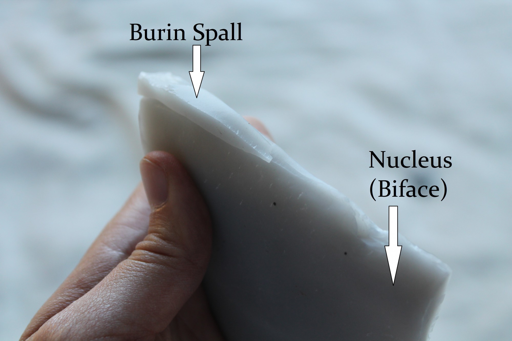 Burin spall on nucleus